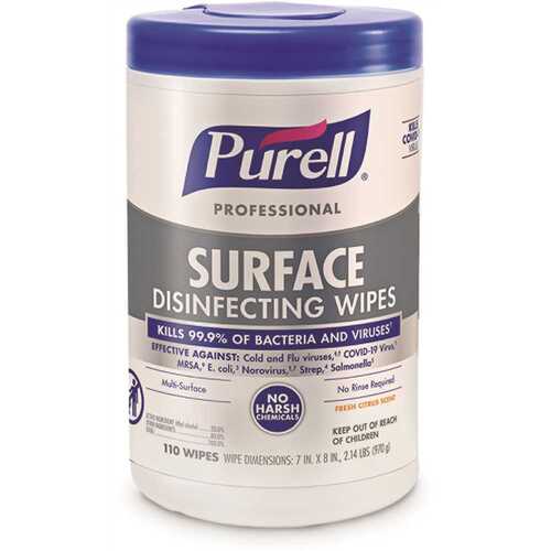 PURELL 9342-06 7 in. x 8 in. Professional Surface Disinfecting Wipes, Citrus Scent, ( Canister, )