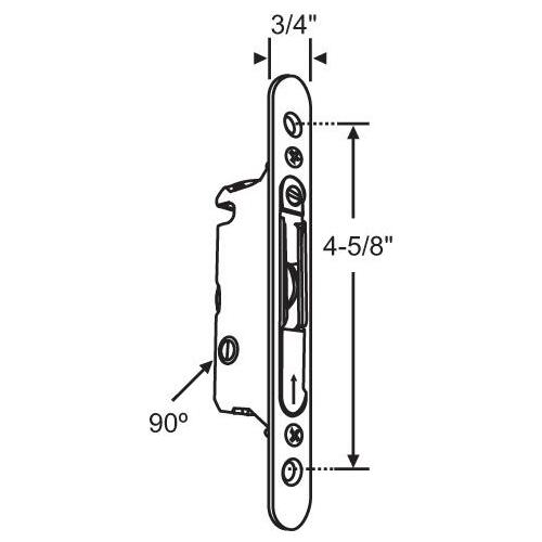 MORTISE LATCH W/FACEPLATE 90dg MILL FINISH