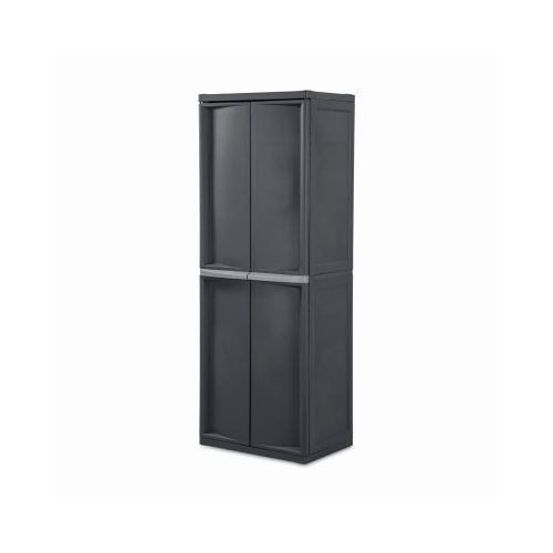 Shelf Cabinet, 25-5/8 in OAW, 69-3/8 in OAH, 18-7/8 in OAD, 4-Shelf, Plastic, Gray, Flat