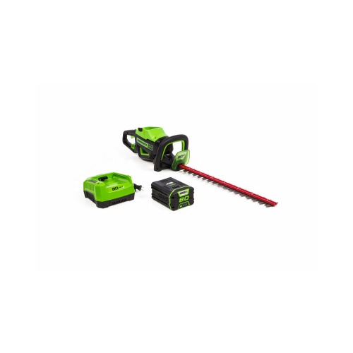 GREENWORKS 2203902 Hedge Trimmer, Battery Included, 2 Ah, 80 V, 3/4 in Cutting Capacity, 26 in Blade, Rear Handle
