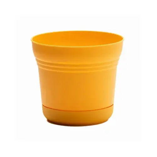 Planter, 5 in Dia, 5 in W, Saturn Design, Earthy Yellow, Matte