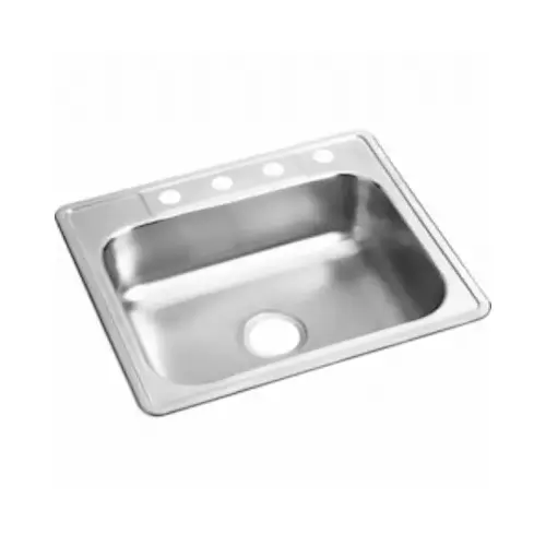 Stainless Steel Kitchen Sink, Single Compartment, 4 Holes, 25 x 22 x 6-1/16 In.