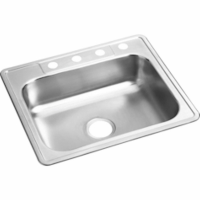 ELKAY SALES INC - SINKS D125224 Stainless Steel Kitchen Sink, Single Compartment, 4 Holes, 25 x 22 x 6-1/16 In.