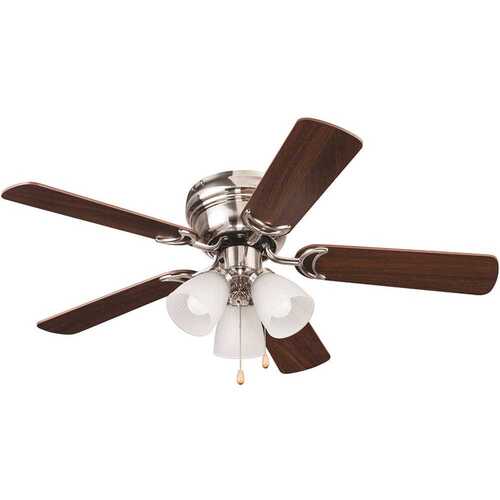 42 Inch Hugger Mount Ceiling Fan, 5 Ash/walnut Blades, Brushed Nickel