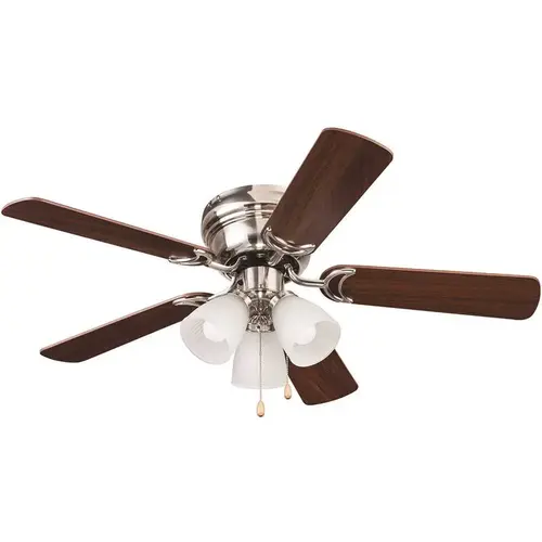 42 Inch Hugger Mount Ceiling Fan, 5 Ash/walnut Blades, Brushed Nickel