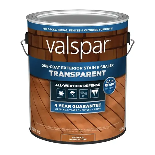 Valspar One-Coat Transparent Stain & Sealer, Red Natrualtone, 1 Gallon Redwood Naturaltone