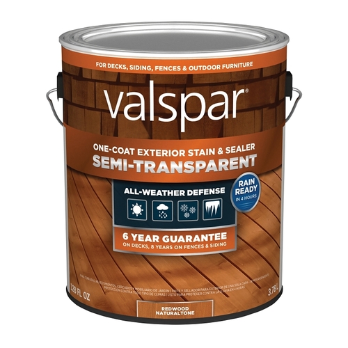 Valspar One-Coat Semi-Transparent Stain & Sealer, Redwood, 1 Gallon