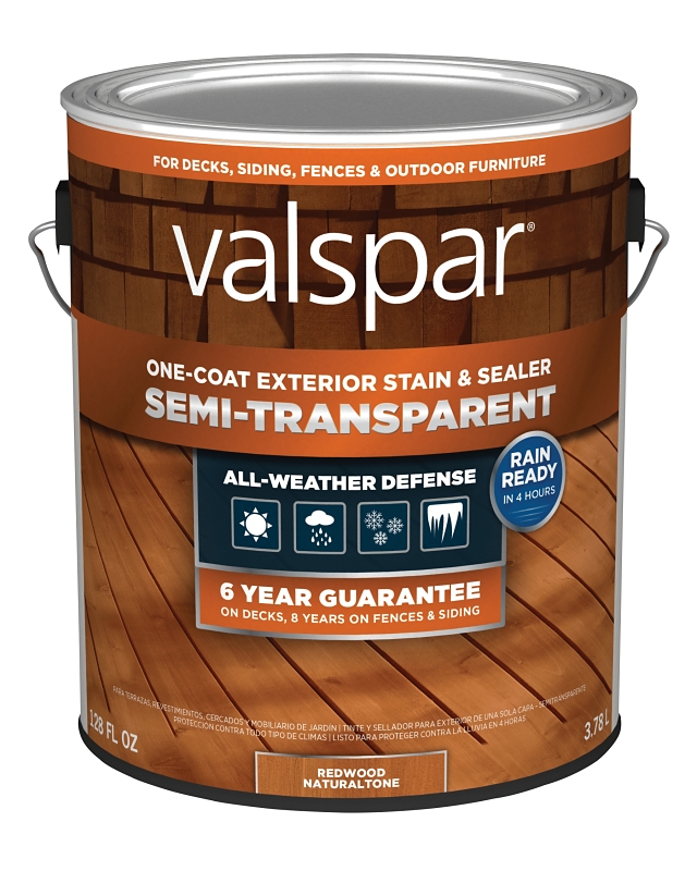 VALSPAR/CABOT VL1028084-16 Valspar One-Coat Semi-Transparent Stain & Sealer, Redwood, 1 Gallon