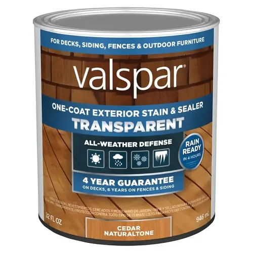 Valspar One-Coat Transparent Stain & Sealer, Cedar Naturaltone, 1 Quart