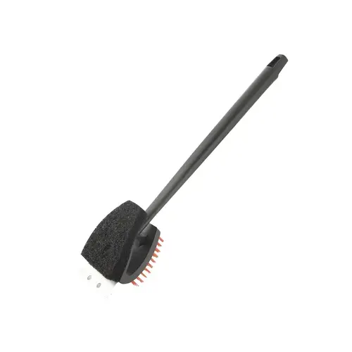 Grill Brush with Scraper, 3-1/8 in L Brush, 3 in W Brush, Nylon Bristle, Red Bristle, 3-1/2 in L Trim