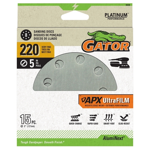 GATOR 9026 DISC SANDING 8H H&L 220GRT 5IN - pack of 15