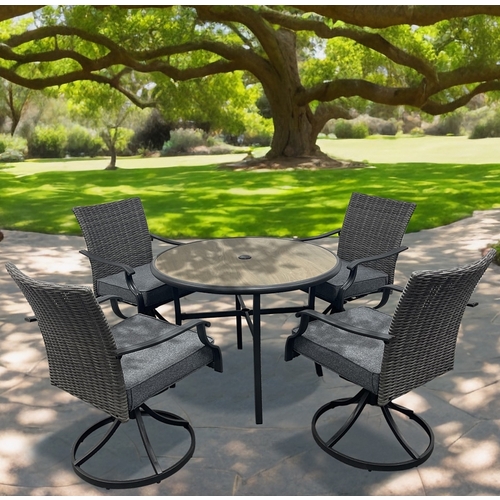 Seasonal Trends SH23S0890S Willow Creek Swivel Dining Set, 5-Piece, 250 lb Seating, Round Table, Steel Tabletop