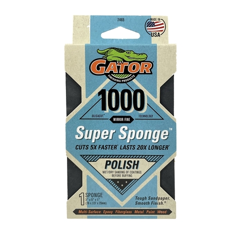GATOR 7465 Sanding Sponge, 5 in L, 3 in W, 1000 Grit, Mirror Fine, Silicon Carbide Abrasive