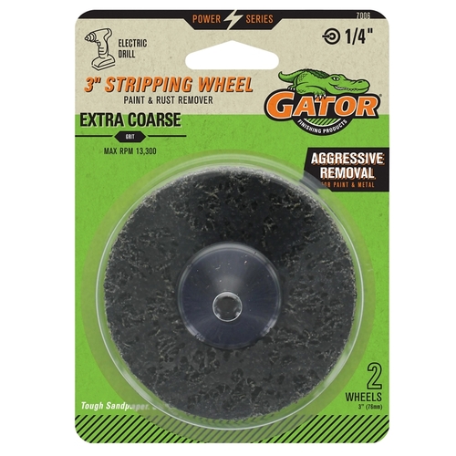 Stripping Wheel, 3 in Dia, 1/4 in Arbor, Extra Coarse