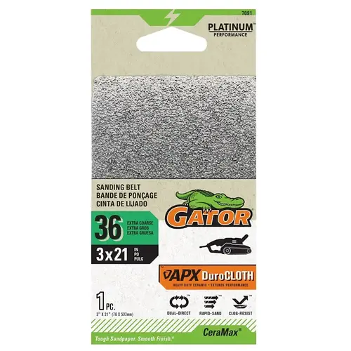 GATOR 7091 Portable Sander Belt, 3 in W, 21 in L, 36 Grit, Ceramic Abrasive Black