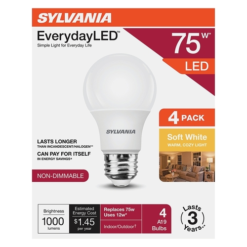 Sylvania 42016 BULB LED A19 SOFT WHITE 75W - pack of 4