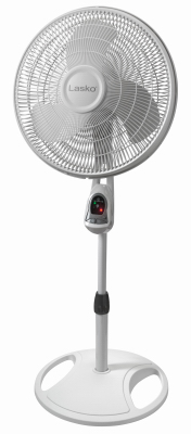 Lasko 1646 3-Speed Oscillating Pedestal Fan, Timer and Remote, White 16 In.