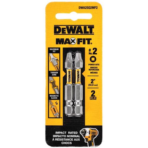 Screwdriver Bit Set Max Fit Square #2 X 2" L Steel