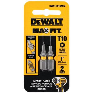 DEWALT DWA1TX10MF2 Screwdriver Bit Set Max Fit Torx #10 X 1 L Steel