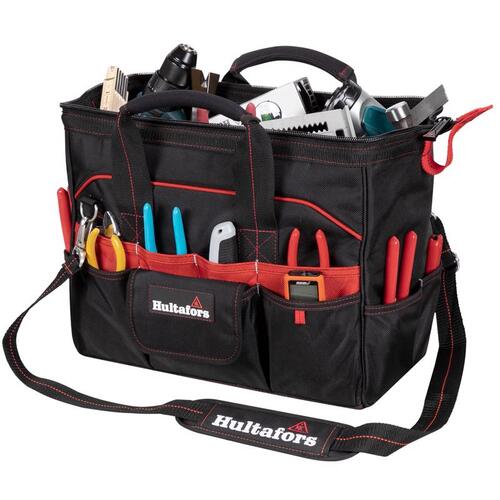 Tool Bag Hultafors Group 7.5" W X 19.5" H Ballistic Polyester Tradesman 33 pocket Black/Re Black/Red