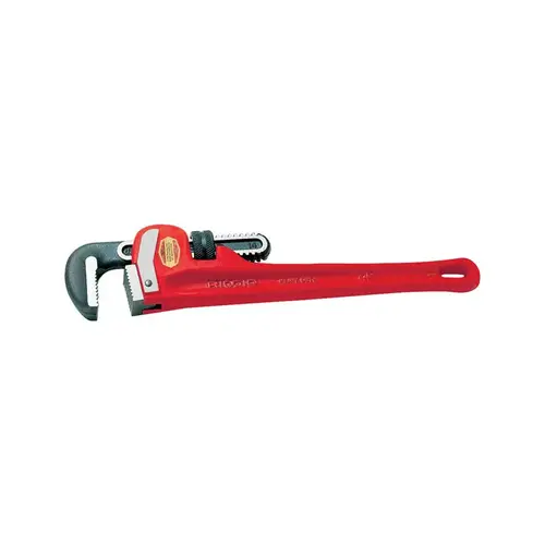 Heavy-Duty Straight Pipe Wrench, Steel Jaw, 48 in Red/Silver