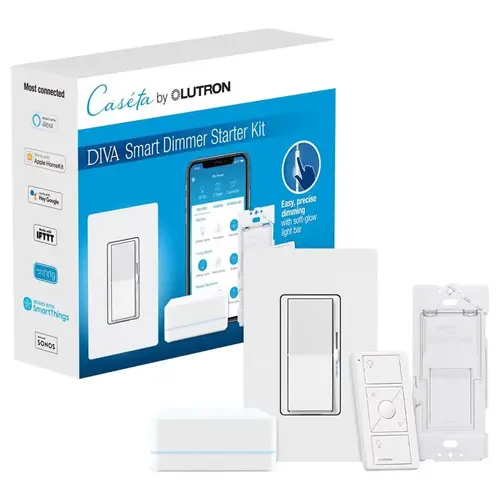 Dimmer Switch w/Remote Control Caseta Diva White 150 W Smart White