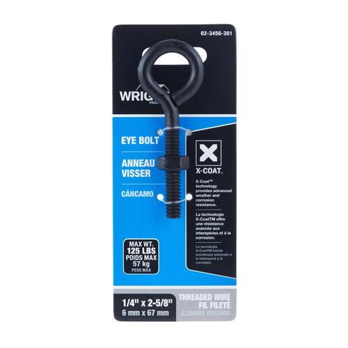 Eyebolt 1/4" X 2-5/8" L Black Steel Nut Included Black