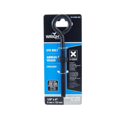 Eyebolt 1/4" X 4" L Black Steel Nut Included Black