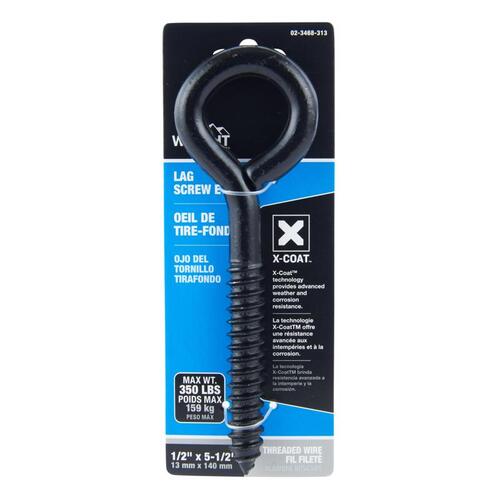 Lag Screw Eye 1/2" D X 5-1/2" L Black Steel 350 lb Black