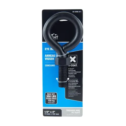 Eyebolt 1/2" X 4" L Black Steel Nut Included Black