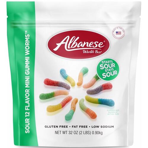 Albanese 53339 Gummi Worms Assorted Sour 32 oz