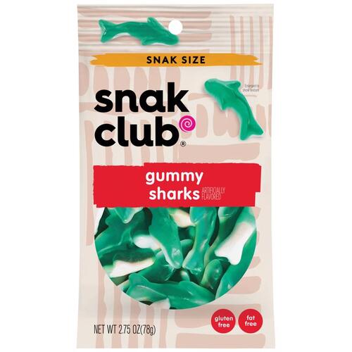 SNAK CLUB 1785774 Gummi Candy Raspberry Sharks 2.75 oz Bagged