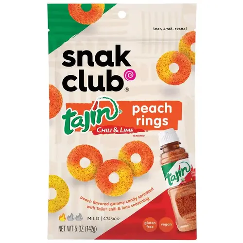 Peach Rings Tajin Chili and Lime 5 oz Bagged - pack of 6