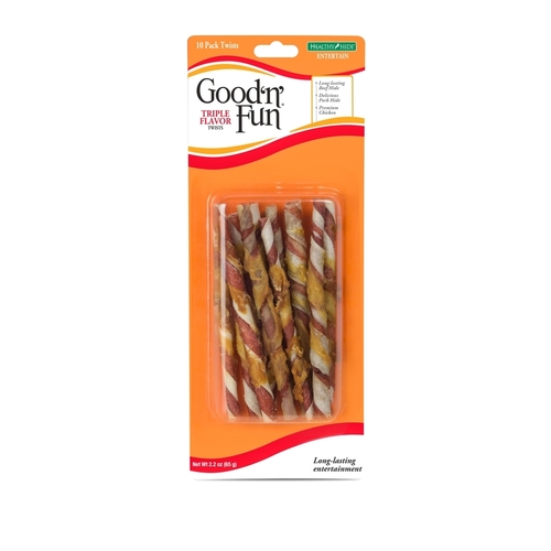 Good 'n' Fun 82223KH Rawhide Twists All Size Dogs Adult Beef/Chicken/Pork