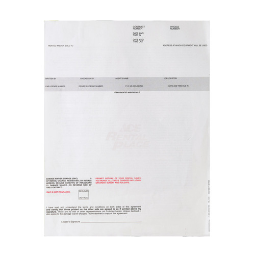 CENTURION ML ACE Rental Contract Paper 8-1/2" W X 11" L Assorted