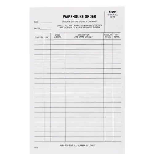 Warehouse Order Pad 5-1/2" W X 8-1/2" L White