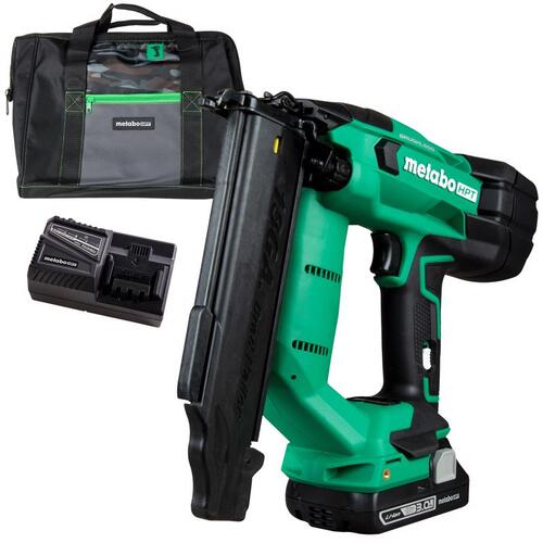 Cordless Nailer Kit, Battery Included, 18 V, 2 Ah, 100 Magazine, 0 deg Collation, 18 ga Nail Black/Green