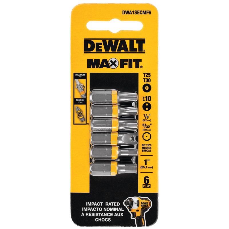 DEWALT DWA1SECMF6 Security Bit Set Max Fit Assorted 1" L Steel