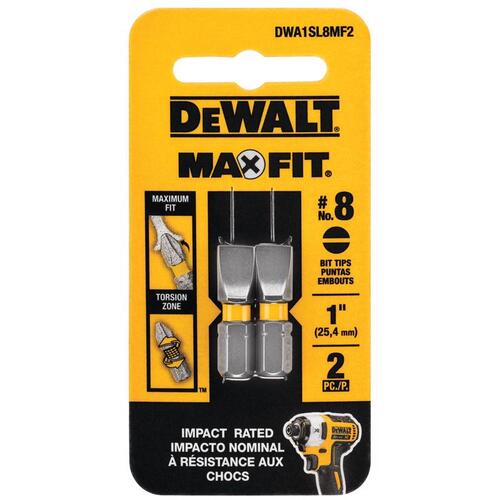 DEWALT DWA1SL8MF2 Screwdriver Bit Max Fit Slotted #8 X 1" L Steel