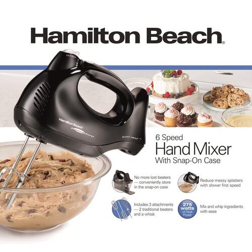 Hamilton Beach 275W 6-Speed Hand Mixer with Snap-on Case - Black