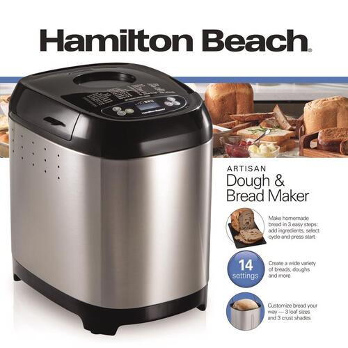HAMILTON BEACH 29985 Artisan Bread and Dough Maker Brushed Silver Stainless Steel 2 lb Brushed