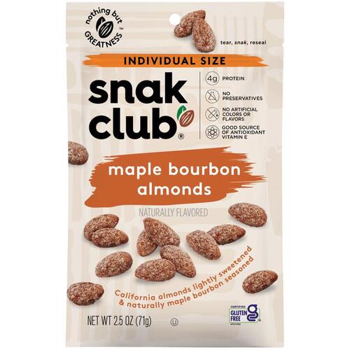SNAK CLUB 1721737 Almonds Maple Bourbon 2.5 oz Bagged
