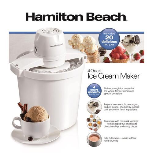 HAMILTON BEACH 68330N Ice Cream Maker White 4 qt 15.3" H X 12.5" W X 11.1" L White
