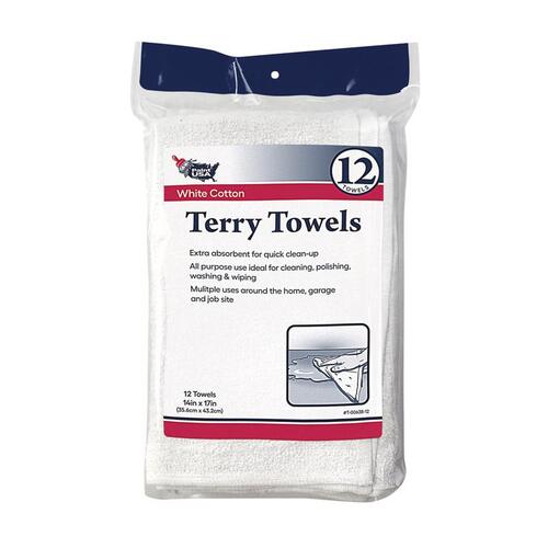 Terry Towels Cotton 14" W X 17" L White - pack of 18