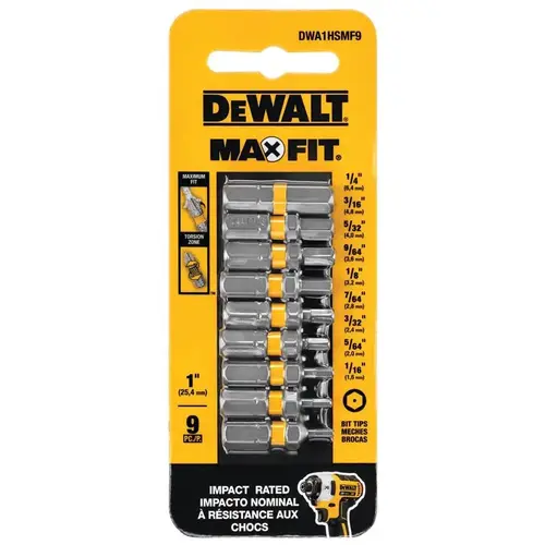 Screwdriver Bit Set Max Fit Hex 1" L Steel