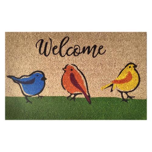 First Concept FC-72028 Door Mat 30" L X 18" W Multicolored Welcome Birds Coir Multicolored