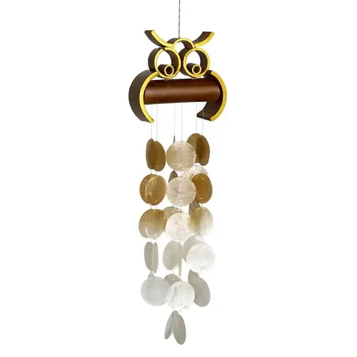Woodstock Chimes OWLC Wind Chime Brown Bamboo 30" Hoot Owl Capiz Brown