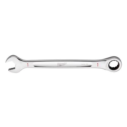 Ratcheting Combination Wrench, SAE, 1 in Head, 13.43 in L, 12-Point, Steel, Chrome