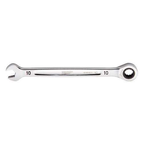 Ratcheting Combination Wrench, Metric, 10 mm Head, 6-1/2 in L, 12-Point, Steel, Chrome