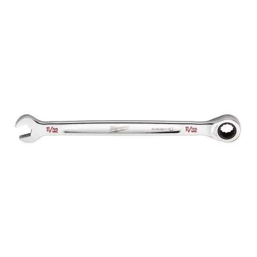 Ratcheting Combination Wrench, SAE, 11/32 in Head, 6.14 in L, 12-Point, Steel, Chrome